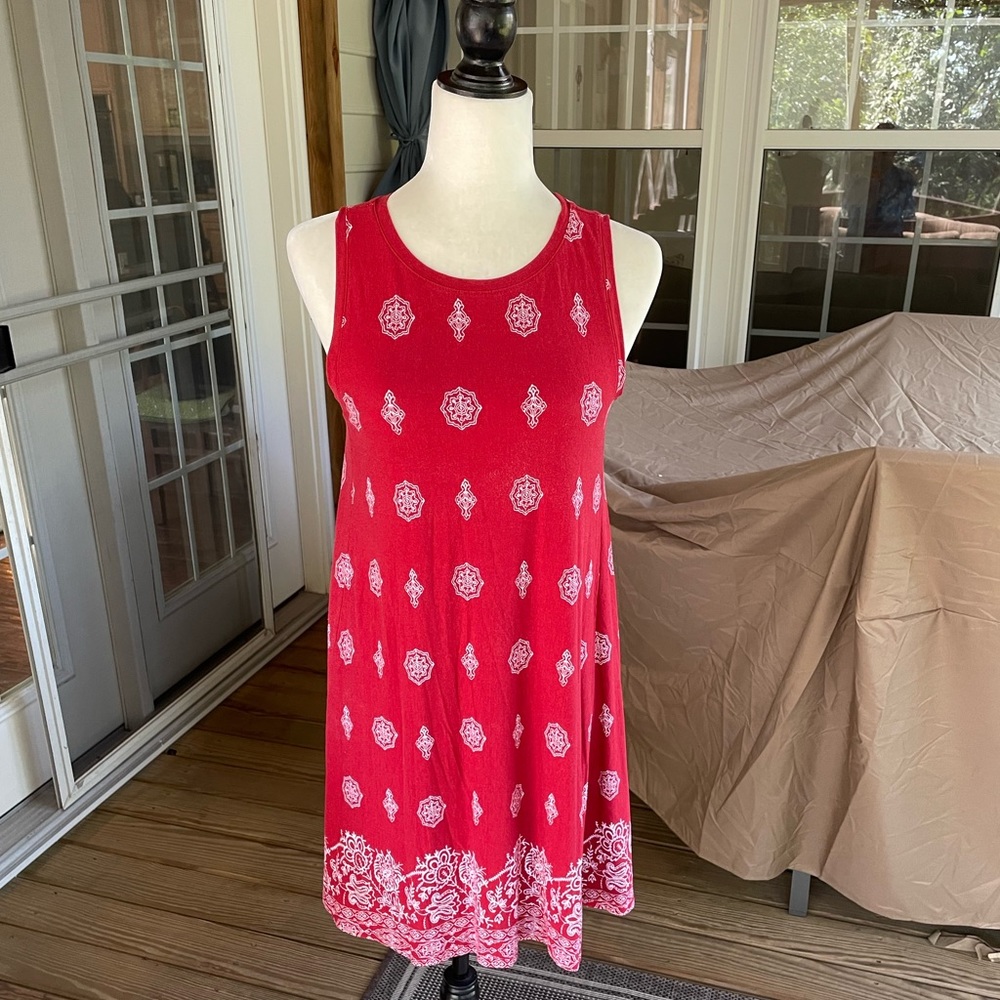 LOFT red and white patterned dress